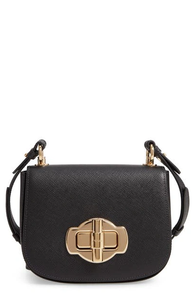 Prada Pattina Saffiano Leather Crossbody Saddle Bag In Black