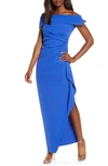 Vince Camuto Off The Shoulder Crepe Gown In Cobalt