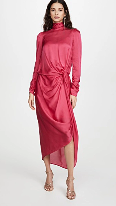 Zimmermann Draped Long-sleeve Asymmetric Cocktail Dress In Pink-drk