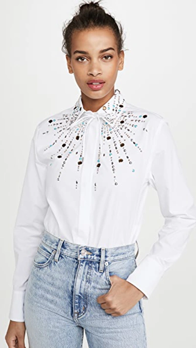 Rabanne Embellished Cotton-poplin Shirt In White