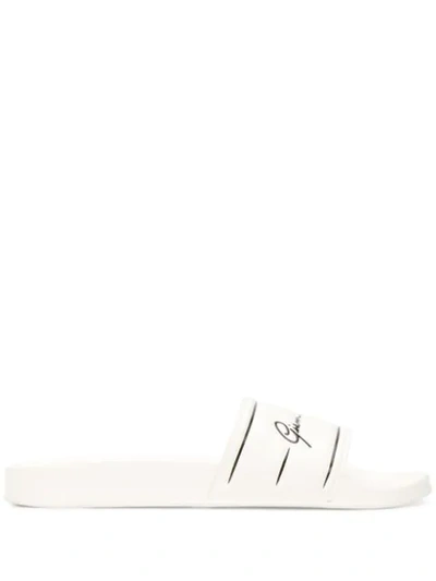Versace Gv Signature Slide Sandals In White