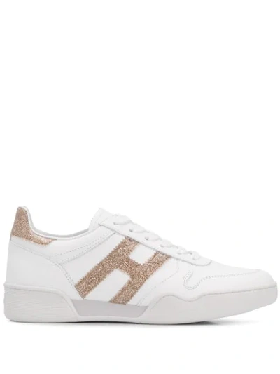 Hogan H357 Retro Leather Sneakers In White,gold