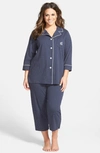 Ralph Lauren Knit Crop Pajamas In Madeleine Navy/ White Dot