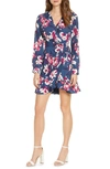 ADELYN RAE SHAYNE LONG SLEEVE FLORAL FAUX WRAP DRESS,F911D4593