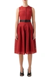 AKRIS PUNTO GRID LACE BELTED FIT & FLARE DRESS,745301007422