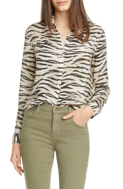 L Agence Holly Tiger Print Blouse In Coconut Husk