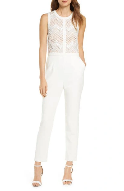 Adelyn Rae Melody Lace Jumpsuit In White-nude