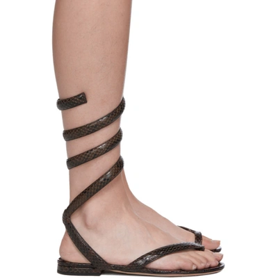 Bottega Veneta Bv Spiral Snake-effect Leather Sandals In Brown