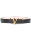 Versace V Logo Calf Leather Belt In Black