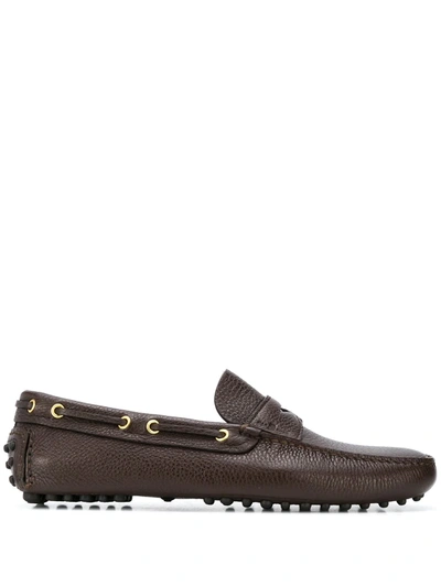 Car Shoe Tassel-embellished Pebbled Mocassins In Brown