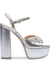 Miu Miu Python-print Leather Sandals In Silver