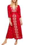 Free People Embroidered V Maxi Dress In Red | ModeSens