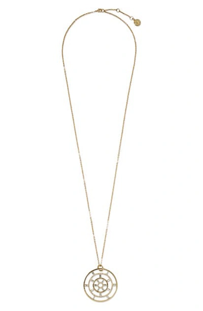 Vince Camuto Long Round Pendant Necklace In Gold/crystal