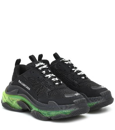 Balenciaga Triple S Clear Sole Logo-embroidered Leather, Nubuck And Mesh Trainers In Black