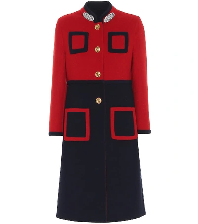 Gucci Bicolor Wool Coat In Red