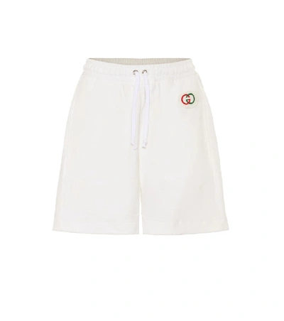 Gucci Logo Patch Cotton-terry Shorts In Bianco