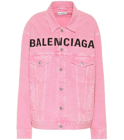 Balenciaga Embroidered Logo Denim Jacket In Pink