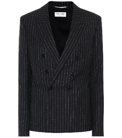 Saint Laurent Double-breasted Metallic Pinstriped Wool-blend Twill Blazer In Black