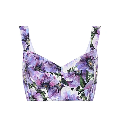 Dolce & Gabbana Cropped Anemone-print Charmeuse Corset In Floral Print