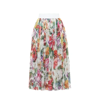 Dolce & Gabbana Pleated Floral Silk Midi Skirt In Multicolour