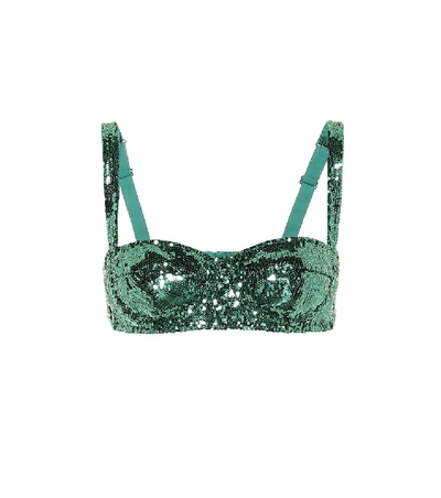 Dolce & Gabbana Sequined Tulle Underwired Balconette Bra In Green