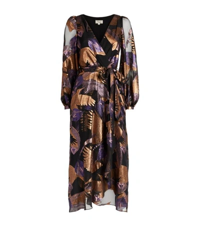 Temperley London Kitty Wrap-effect Metallic Fil Coupé Chiffon Midi Dress In Black Mix