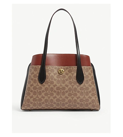 Coach Lora Carryall In Colorblock Signature Canvas In Color<lsn_delimiter>brass/tan/rust