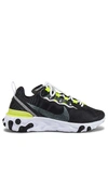 Nike Women's React Element 55 Sneakers In Black  Lemon & Venom