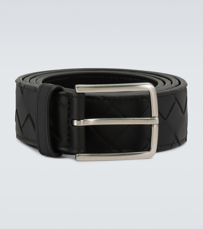 Bottega Veneta Intrecciato Leather Belt In Black