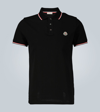 Moncler Cotton Piquet Polo Shirt With Tricolour Finishes In Black