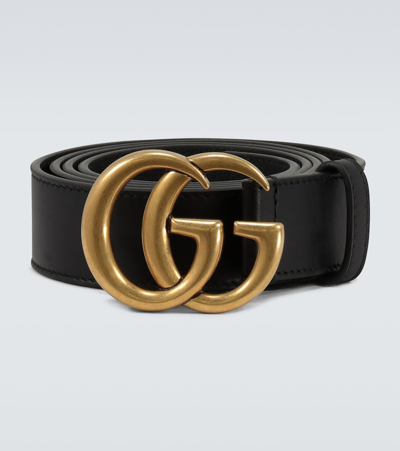 Gucci Leather Belt With Double G Buckle In Black