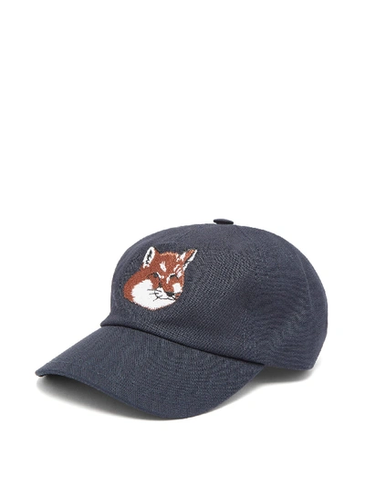 Maison Kitsuné Navy Large Fox Head Embroidery Cap In Blue