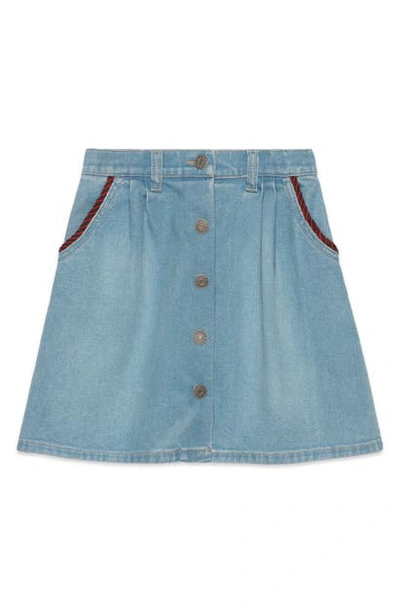 Gucci Kids' Girl's Button-front Stretch Cotton Denim Skirt In Light Blue