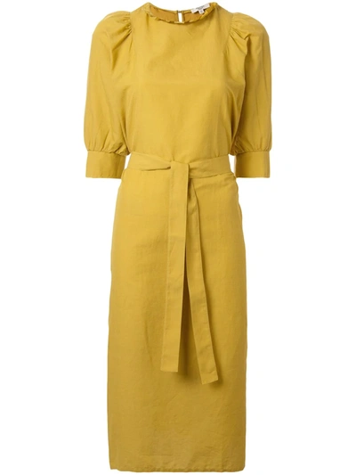 Atlantique Ascoli Belted Day Dress In Yellow
