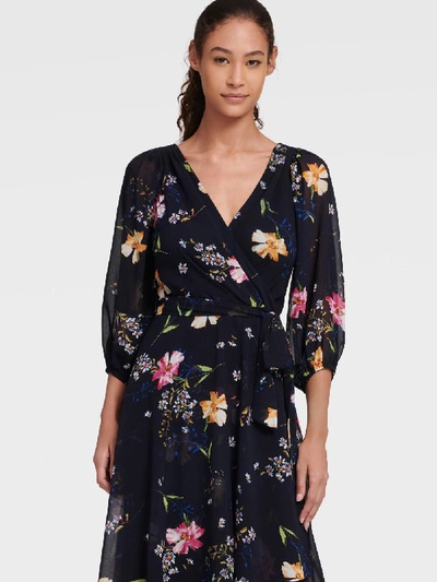 Donna Karan Dkny Women's Floral Faux Wrap Dress With Balloon Sleeve - In Spring Navy Multi