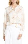 VINCE PAINTED MAGNOLIA BAND COLLAR BLOUSE,V651012321