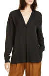 VINCE RIB TRIM SILK BLOUSE,V650312315