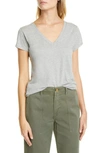 Vince Essential V-neck Pima Cotton T-shirt In Heather Grey