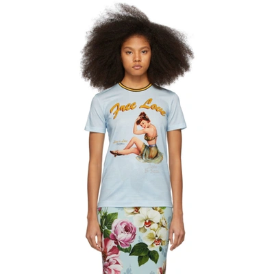 Dolce & Gabbana Blue Pin-up 'free Love' T-shirt In Light Blue