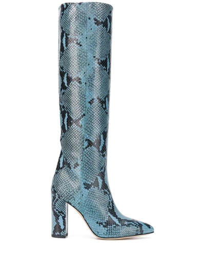 Paris Texas Snakeskin Effect Knee Length Boots In Blue
