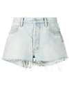 OFF-WHITE BLEACHED FRAYED DENIM SHORTS