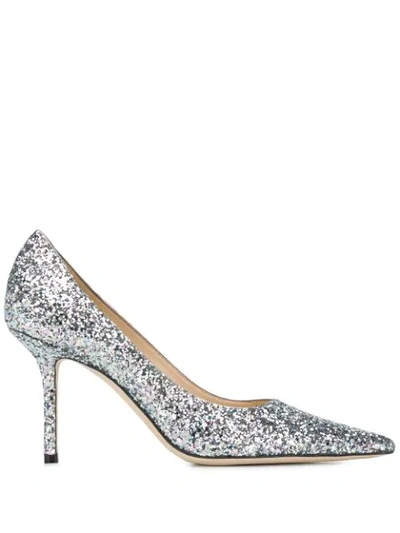 Jimmy Choo Silver Blast Coarse Glitter Love 85 Heels In Sky Mix