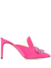 Giannico Embellished Pointed Toe Mules In Pink
