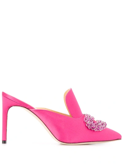 Giannico Embellished Pointed Toe Mules In Pink