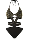 Amir Slama Embroidered Cut Out Swimsuit In Black