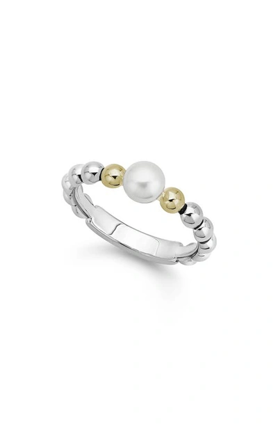 Lagos Sterling Silver & 18k Yellow Gold Luna Cultured Freshwater Pearl Ring In Silver/pearl