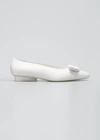 Ferragamo Viva Bow-embellished Leather Point-toe Flats In White
