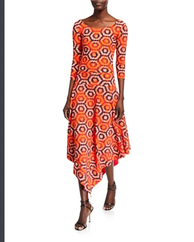 Chiara Boni La Petite Robe Geometric Scoop-neck 3/4-sleeve Asymmetrical Dress In Multi