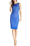 Dress The Population Kendra Embroidered Lace Body-con Dress In Electric Blue