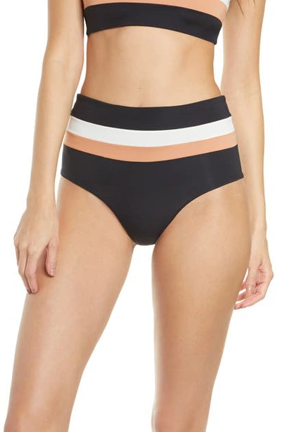 L*space Portia Reversible High Waist Stripe Bikini Bottoms In Black/ Cream/ Coconut